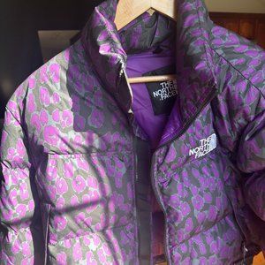 The North Face Nuptse cropped leopard print jacket in purple